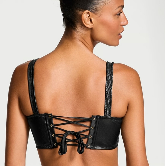 VS Black Faux Leather Bralette - Picture 4 of 10
